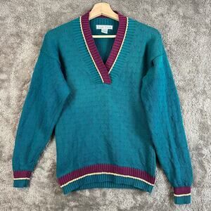 Vintage 80s 90s Izod Teal V Neck Sweater Women S Cricket Tennis Preppy Golf